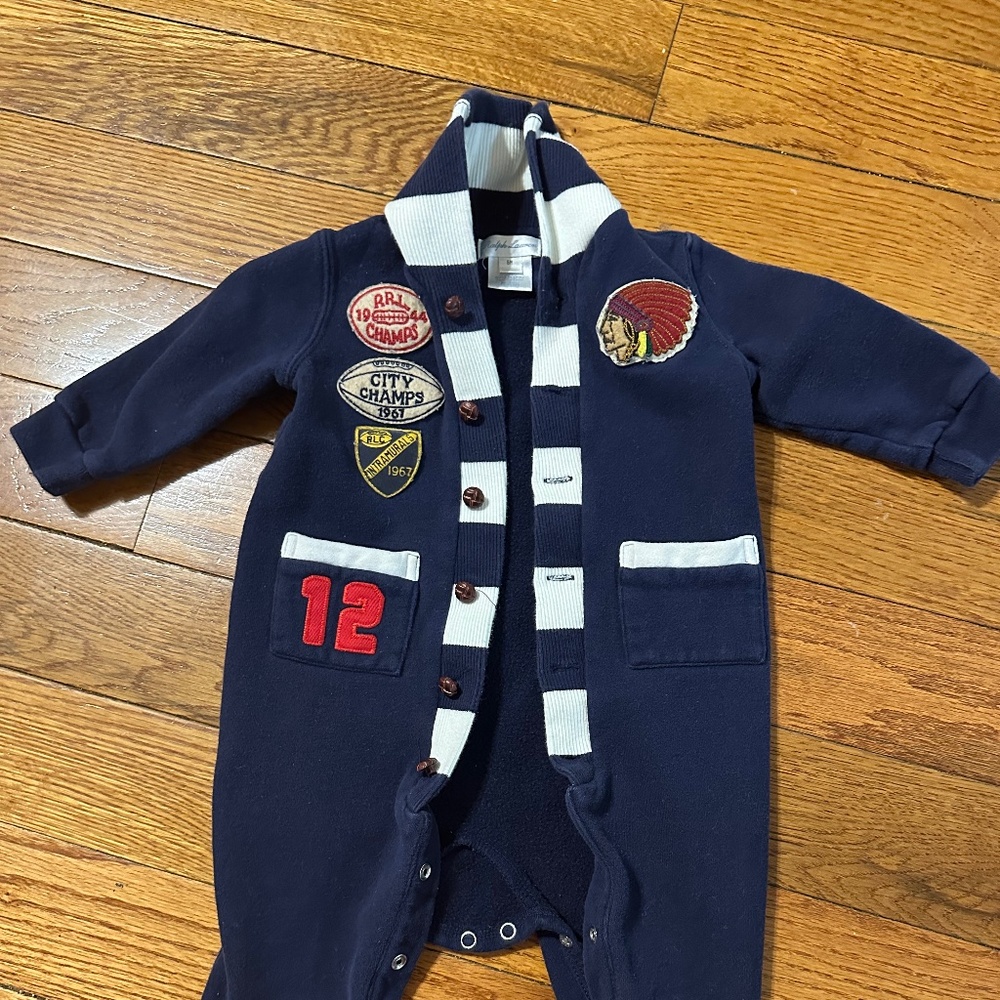 Ralph Lauren Navy Onesie Cardigan.
